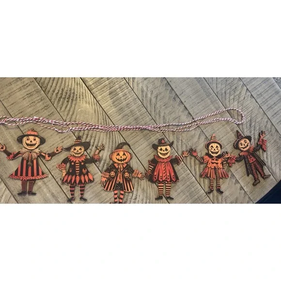 Vintage Halloween Decor Wood Banner 6PCS  Spooky Bunting Decor Pumpkin Skeleton - Picture 2 of 6